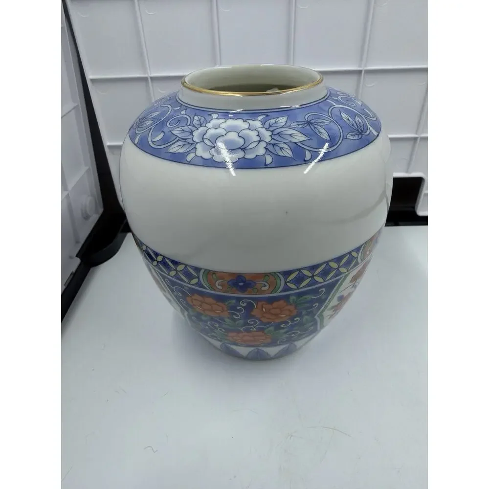 Vintage Tiffany & Co. Japan Style Imari Floral Vase - Peony Sometsuke, Gold Rim
